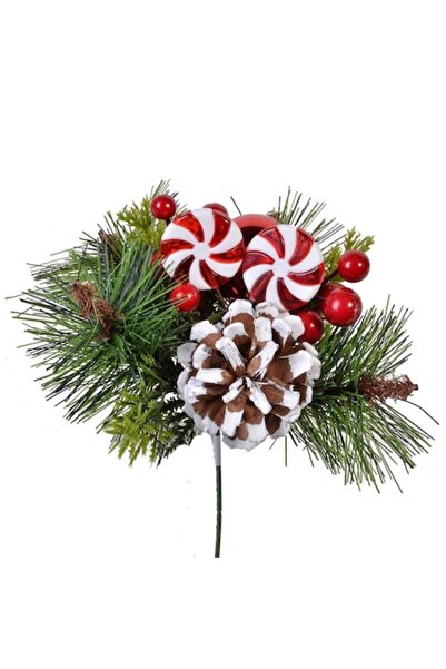 SHOPIENS Creangă decorativă de Crăciun, 24 cm - Conuri, Globuri, Bomboane, Fructe de pădure, Sclipici