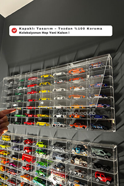 Minoleo Orijinal Minoleo® 49 Kapasiteli 1:64 Diecast Pleksi Araba Rafı- Ekonomik 3mm Çerçeveli +Led Hediyeli