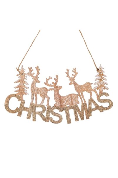 SHOPIENS Decorațiune de Crăciun suspendată - Reni, Sclipici Auriu, 22 cm