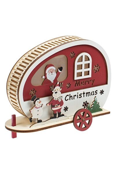 SHOPIENS Decorațiune de Crăciun, Căsuță din lemn cu LED, Burgundiu-Maro, 19x1...