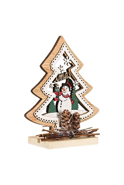 SHOPIENS Decorațiune de Crăciun din lemn - Brad cu om de zăpadă, 14 cm, multi...