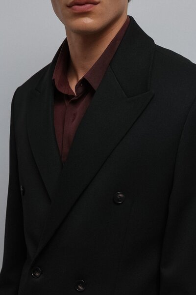 Antioch Siyah Relax Fit Kruvaze Erkek Blazer Ceket