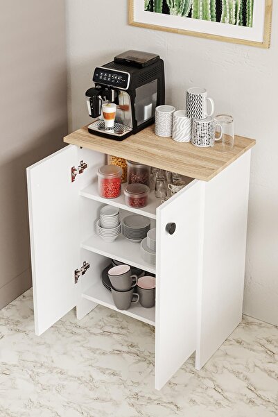 Hofga Dorta Mutfak Dolabı 2 Kapaklı 3 Raflı Kahve Köşesi Kiler Dolabı Ayarlan...