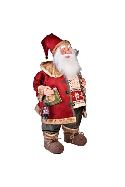 SHOPIENS Figurină decorativă Moș Crăciun, 81 cm, felinar și carte, roșu