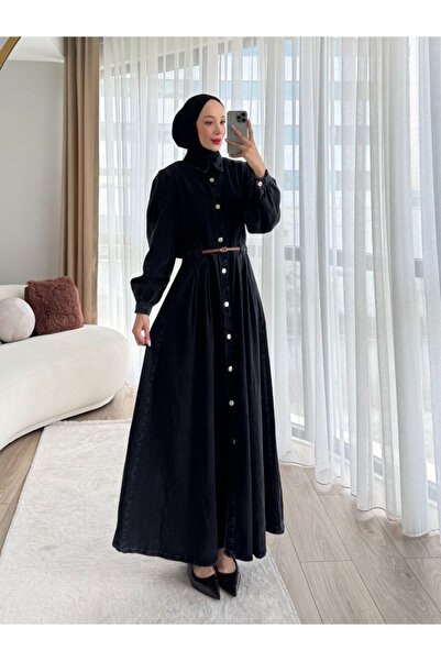 Esre Store 3535 - Kot Tesettür Elbise Siyah