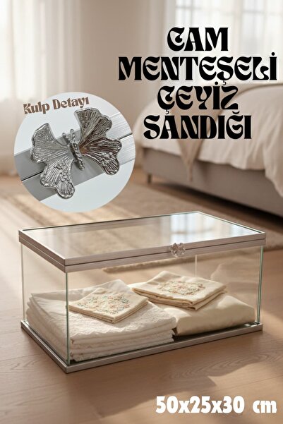 Dantelux Menteşeli Dikdörtgen Cam Sandık (Kelebek Kulp Detaylı)