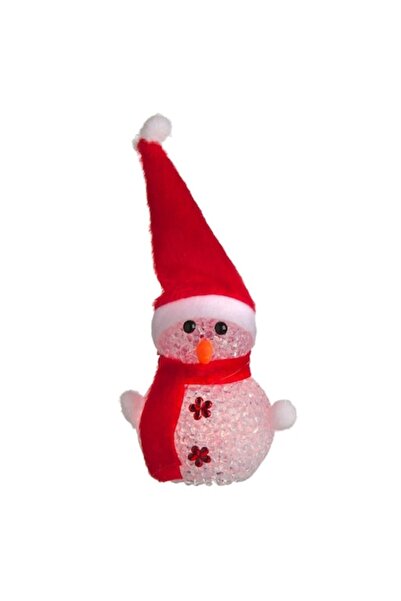 SHOPIENS Figurină de Crăciun - Om de zăpadă cu LED, Pălărie roșie, 15 cm