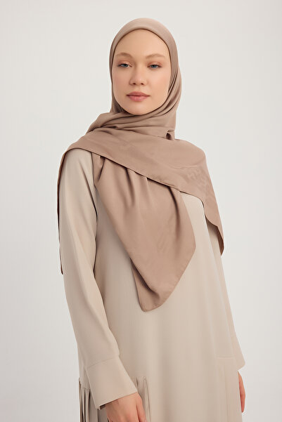 Wafa A1121 Matte Satin Jacquard Scarf 110X110Cm - Mink