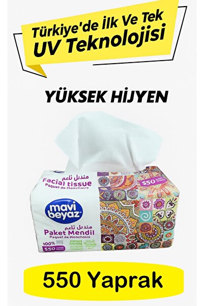 Mavi beyaz Pratik Paket Çek Kullan Mendil - Peçete 3x550 Yaprak
