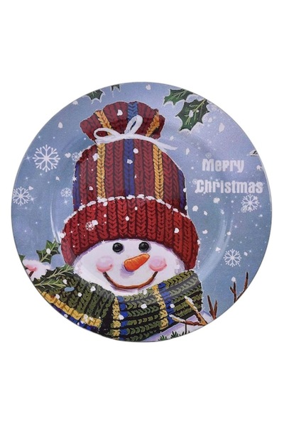 SHOPIENS Christmas Decorative Round Plastic Tray, Snowman Model, 33x1 cm, Blue