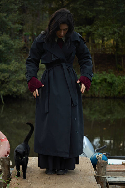 ZÜLAYS Asimetrik Düşük Kol Trençkot Siyah