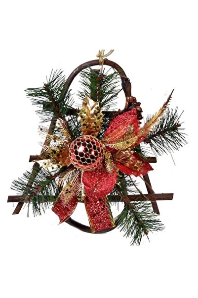 SHOPIENS Clopoțel de Crăciun cu glob roșu, Poinsettia, sclipici auriu, creang...