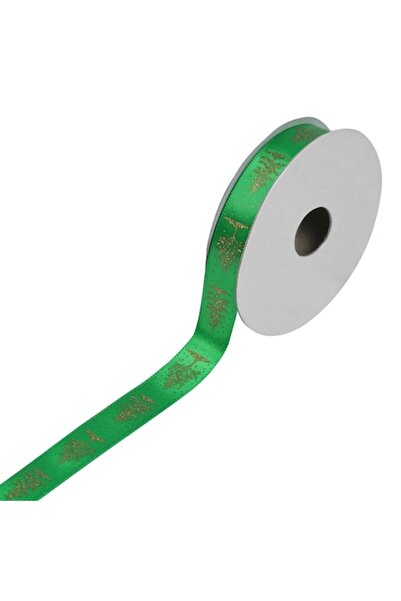 SHOPIENS Panglică decorativă de Crăciun verde cu brazi aurii, 5m x 15mm, poli...