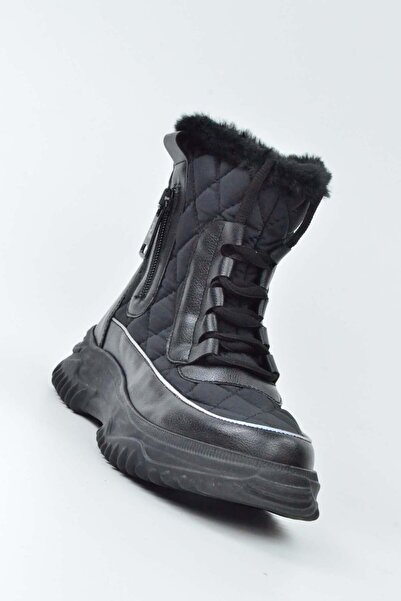 Uzunlu Goldstep Shiny Fleece Inside Diamond Pattern Zipper Detail Lace-Up Zip...