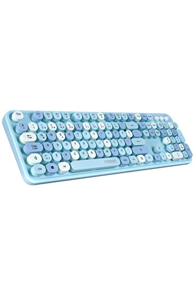 Everest Round Km-6282 Renkli Daktilo Tuşlu Mavi Kablosuz Q Multimedia Klavye + Mouse Set