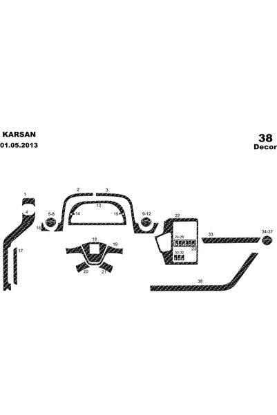 Marscockpitdesign غطاء كونسول توربيدو لسيارة بيجو كارسان جيست 2013، 38 قطعة