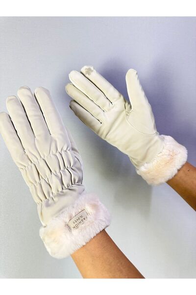 Gönülden Tasarım Fur Inside, Shiny Touchscreen-Friendly, Elastic Women's Gloves