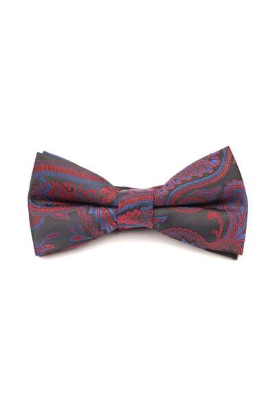 6AM Ceremony Black bow tie with red and blue paisley pattern – 100% silk