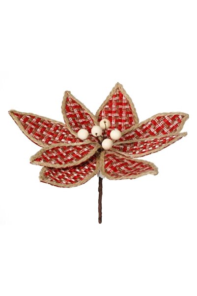 SHOPIENS Flori decorative de Crăciun Poinsettia, 28 cm, roșu-bej, in cu mărge...