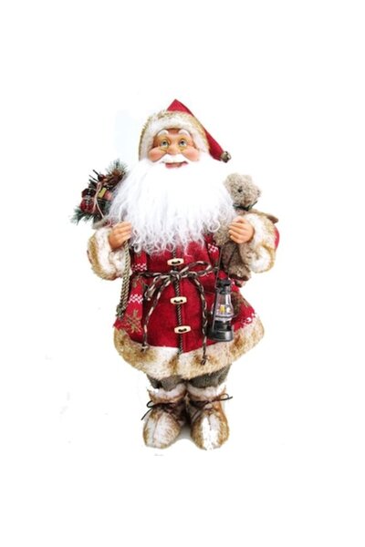 SHOPIENS Figurină decorativă de Crăciun - Moș Crăciun cu felinar și ursuleț d...