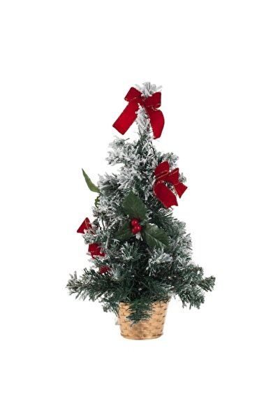 SHOPIENS Brad de masă decorativ cu zăpadă 50 cm cu lumini LED aurii