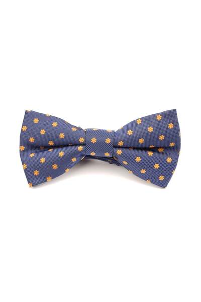6AM Ceremony Elegant navy blue bow tie with gold floral motifs – silk