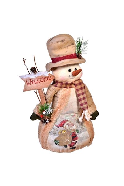 ANTBRO Figurină de Crăciun - Om de zăpadă cu semn „Bun venit”, 37 cm, bej, po...