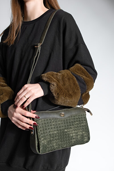 Marjin Women's Clutch Crossbody Bag with Zippered Inner Pocket, Hand and Shoulder Bag, Faris Khaki