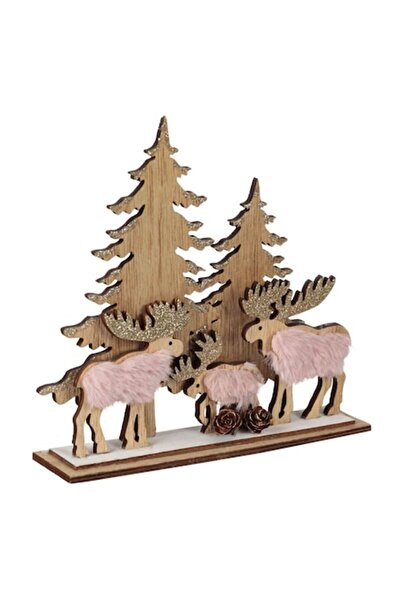 SHOPIENS Decorațiune de Crăciun din lemn - Bradi și căprioare, blană roz, scl...