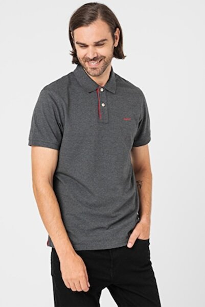 Gant - Tricou polo, amestec de bumbac, Roșu / Gri închis melanj, L