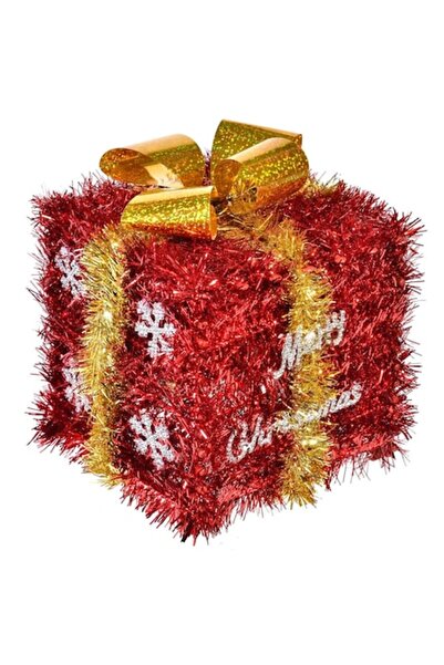 ANTBRO Decorațiune de Crăciun cu beteală, 12x12x12 cm, roșie cu panglică auri...