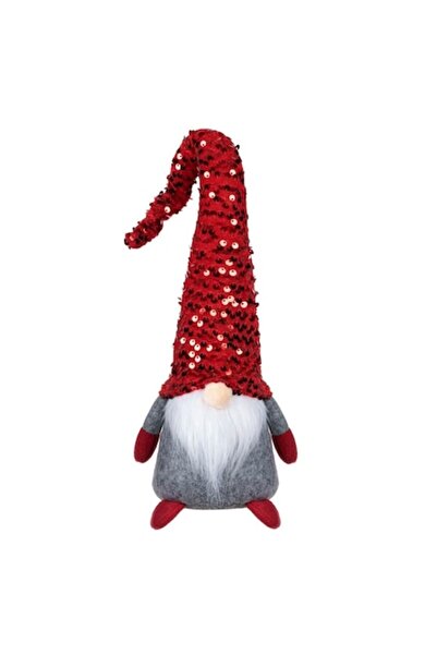SHOPIENS Figurină decorativă de Crăciun, gnom, gri cu pălărie roșie cu paiete...