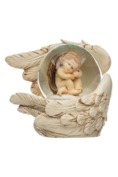 SHOPIENS Glob decorativ de Crăciun lichid, 8 cm, sticlă, bej, înger pe aripi