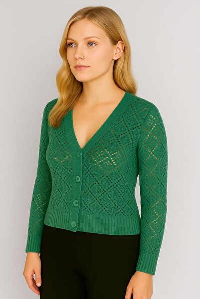 Sfg Life Moda Women's V-Neck Buttoned Front Seasonal Cardigan