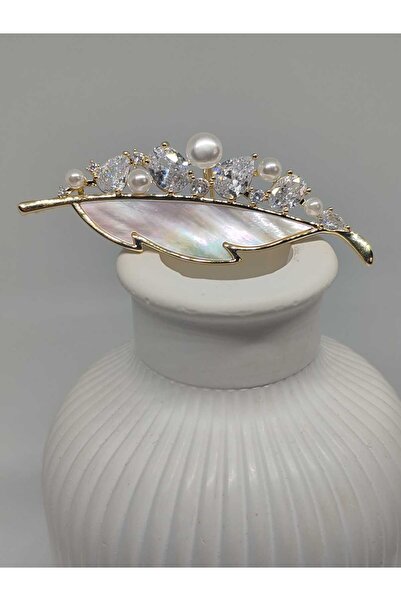 FOR YOU TAKI by Ezgi Kadın Yaprak İncili Zirkon Taşlı Broş