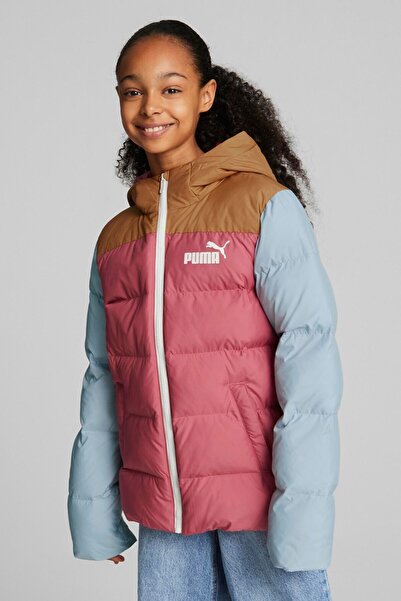 Puma Girls' Multi-Color Colorblock Hooded Jacket, Caramel, Pink & Light Blue, Size 140 CM