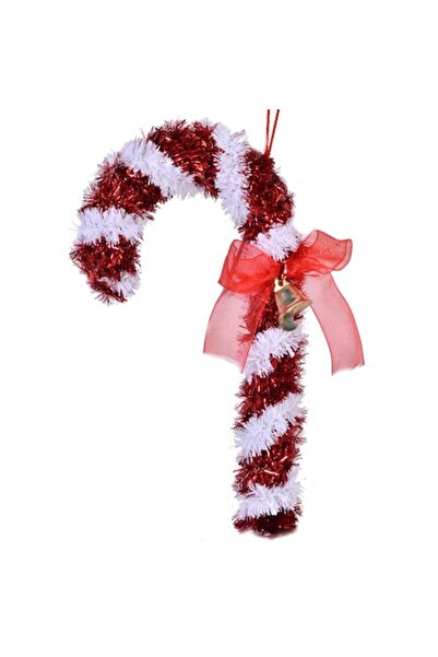 ANTBRO Ornament de Crăciun pentru brad - Acadea din beteală, roșu și alb, 16 cm, plastic