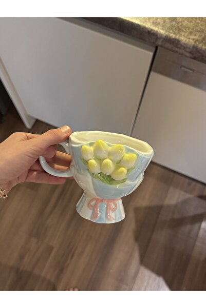 selvi wear Kore Üretimi Lale Detaylı Çiçek Vazosu Şeklinde Kahve Kupası – Birinci Sınıf Seramik,kaliteli