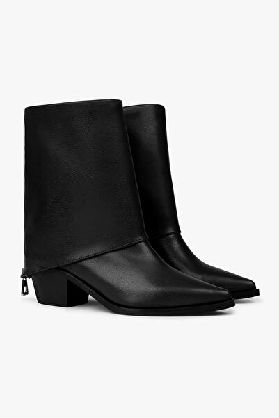 Shoeberry Γυναικείες μπότες με φερμουάρ Alessi με λεπτομέρειες σε μαύρο δέρμα
