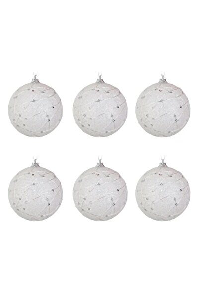 ANTBRO Set of 6 Antbro® white Christmas baubles with white string, 6 cm