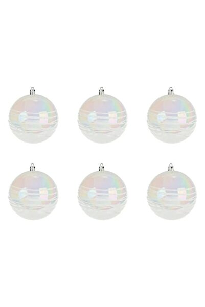 ANTBRO Set de 6 globuri de Crăciun Antbro® albe iridescente cu dungi strălucitoare, 10 cm