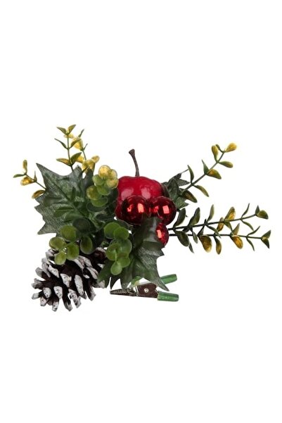 ANTBRO Ornament de Crăciun - Crenguță cu frunze verzi, con de pin și măr roșu...