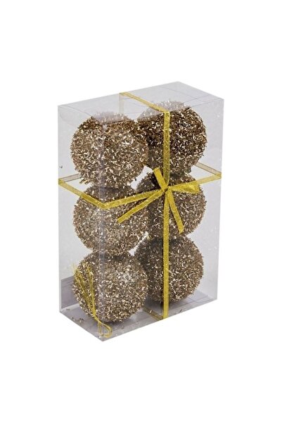 ANTBRO ® Set de 6 globuri de Crăciun, beteală bej, 8 cm