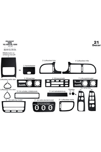 Marscockpitdesign غطاء كونسول وصندوق السيارة لبيجو 406 موديلات 1995-1999، 21 ...