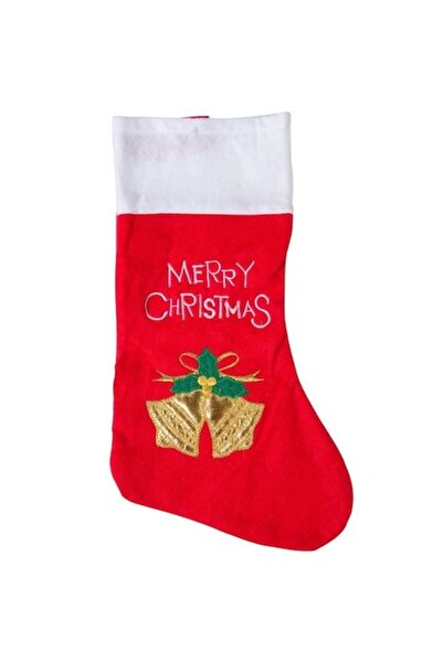 ANTBRO Șosetă cadou de Crăciun cu clopoței și mesaj „Crăciun fericit”, roșu/alb, 45 cm