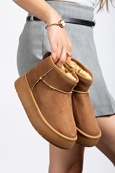 MODA MHS KADIN MİNİ NUBUK BOT İÇİ TÜYLÜ YÜKSEK TABAN U-K