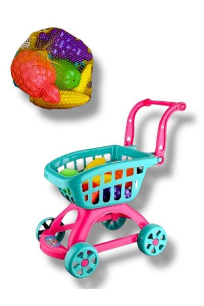 SAZE PEMBE MARKET ARABASI OYUNCAK İÇERİSİNDE MEYVE SEBZE ILE BİRLİKTE OYUNCAK OYUN SETİ