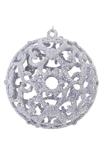 ANTBRO Set de 6 globuri de Crăciun perforate cu sclipici argintiu, 8 cm