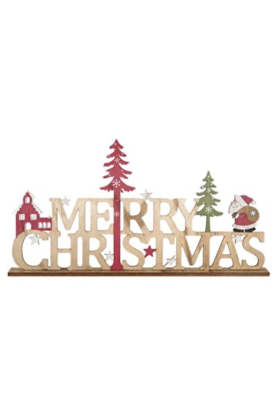 offlimits Decorațiune din lemn cu brazi și Moș Crăciun „Crăciun fericit”, Dec...