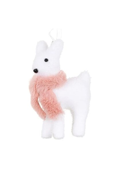 ANTBRO Ornament de Crăciun din spumă albă cu ren și eșarfă roz nud, 13 cm